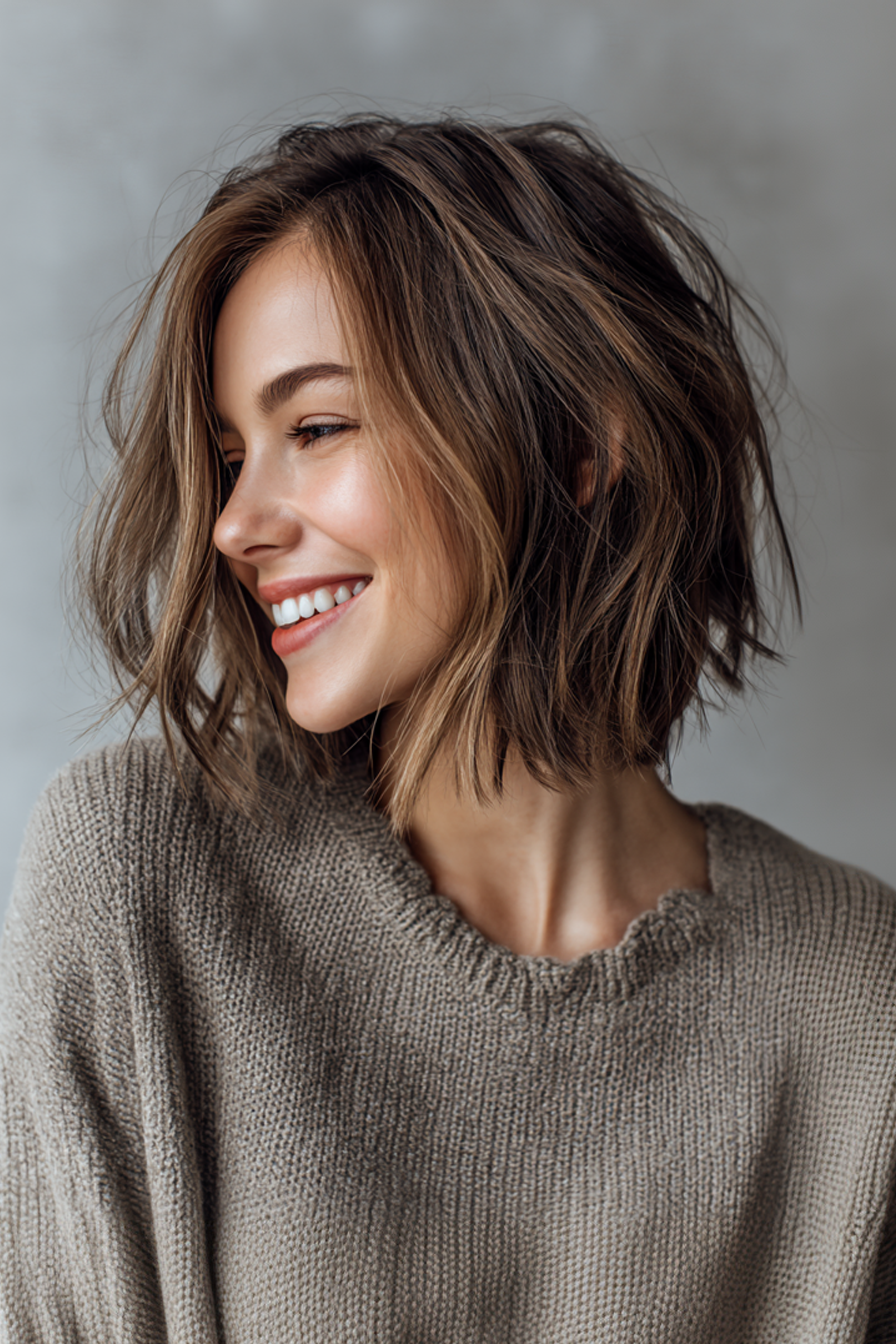 5. Textured Bob with Ash Brown Balayage (Youthful Hairstyles) - Youthful Hairstyles