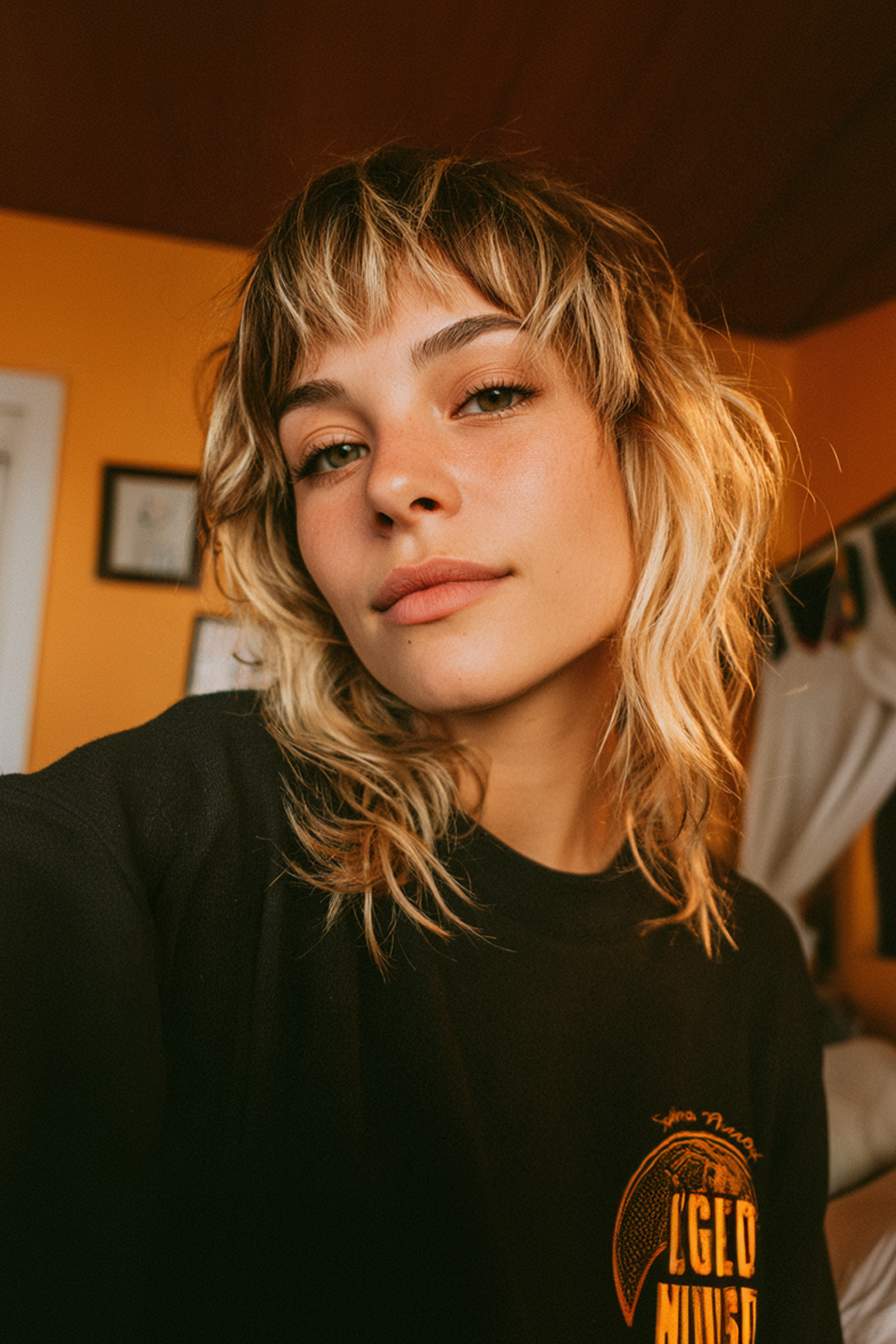 7. Modern Mullet with Golden Blonde Streaks (Youthful Hairstyles) - Youthful Hairstyles