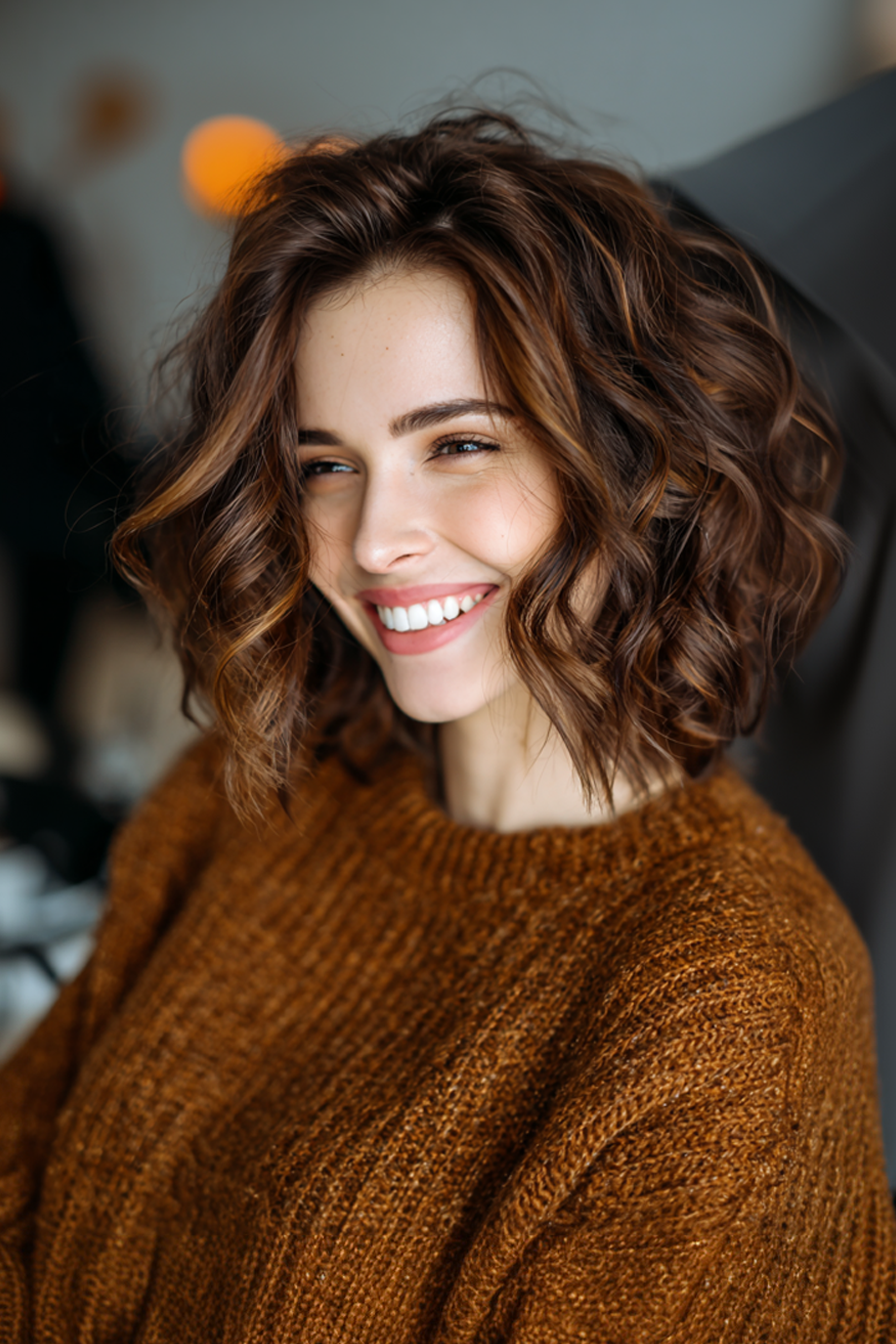 24. Wavy Lob with Bronze Dimension (Youthful Hairstyles) - Youthful Hairstyles