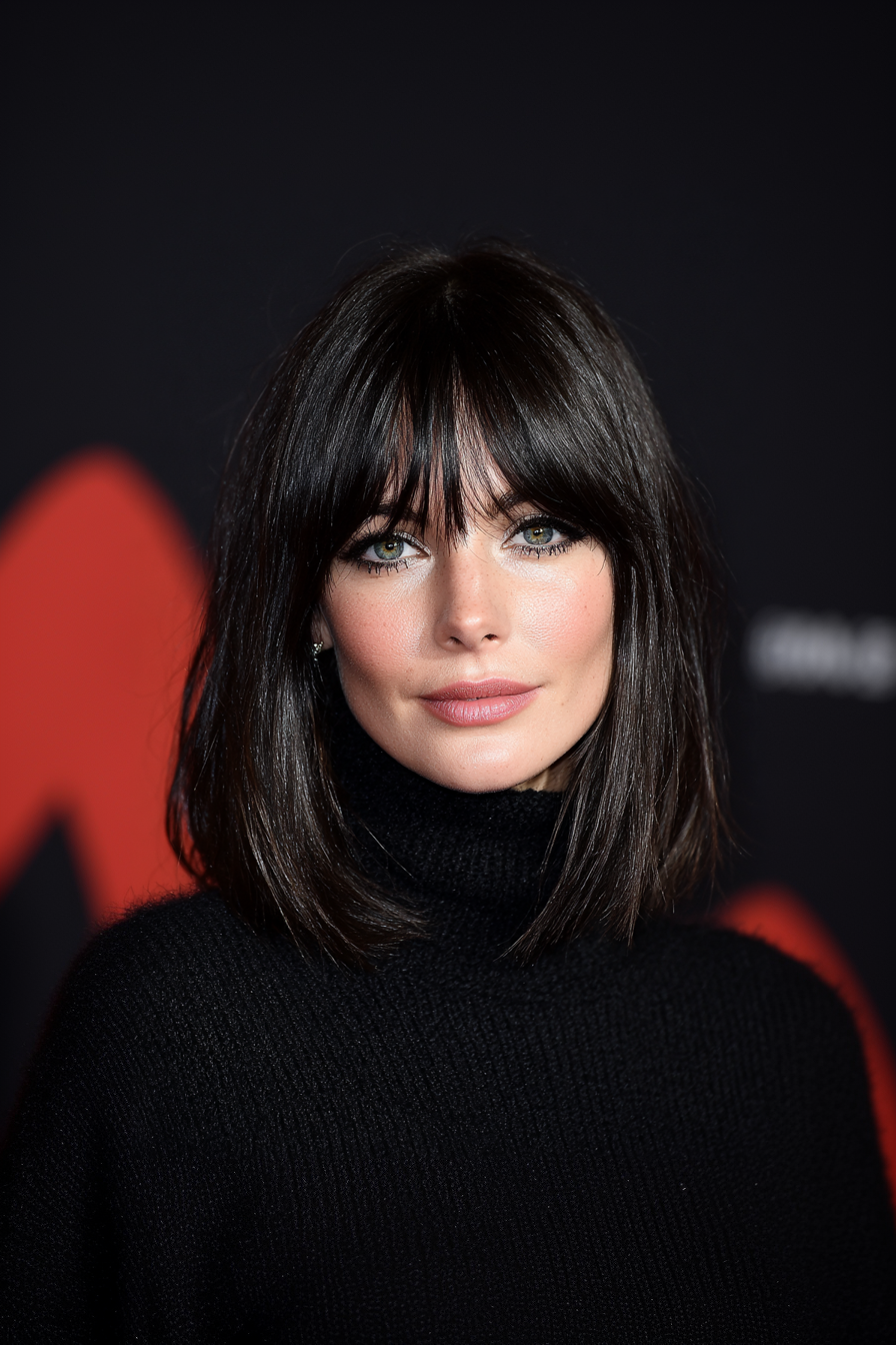 17. Straight Lob with Long Curtain Bangs in Jet Black (Haircuts For Women Over 40 With Bangs) - Haircuts For Women Over 40 With Bangs