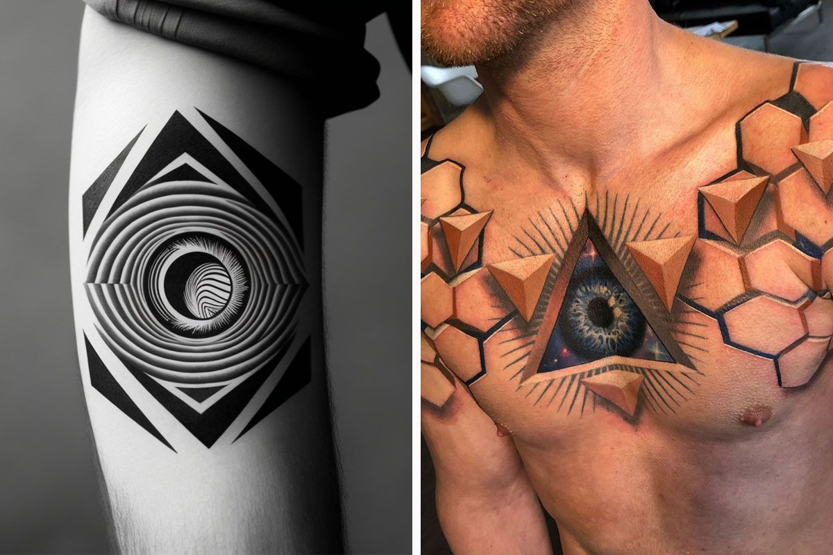 Optical illusion tattoo cover up design with 3D shapes