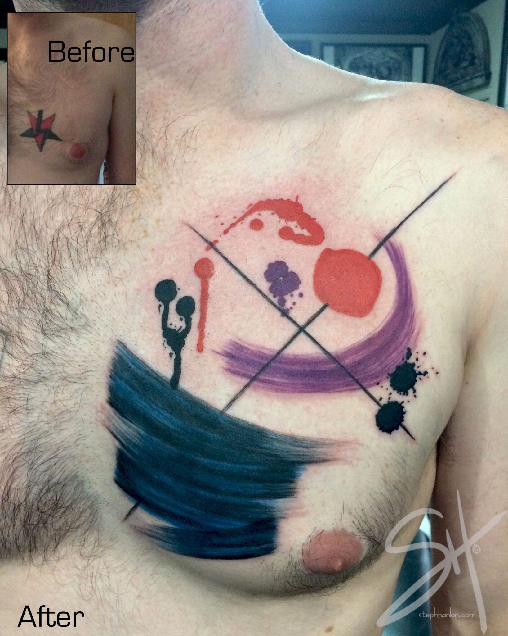 Playful abstract patterns cover up unwanted tattoo