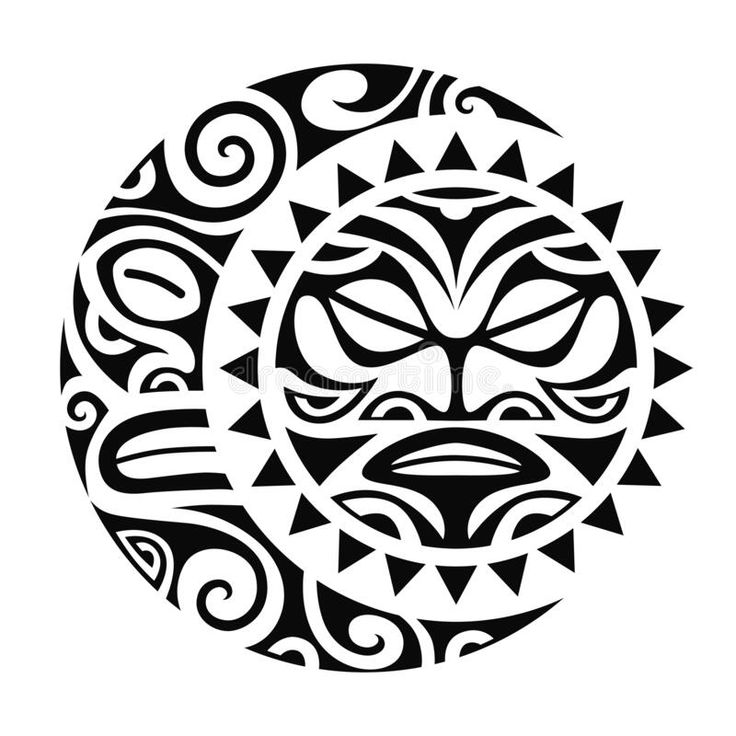 Sun and Moon Maori Style Tattoo Sketch. Stock Illustration ...