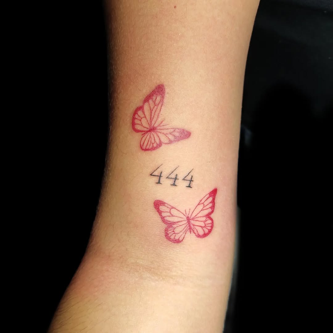 Elegant butterfly tattoos with meaningful 444 symbol