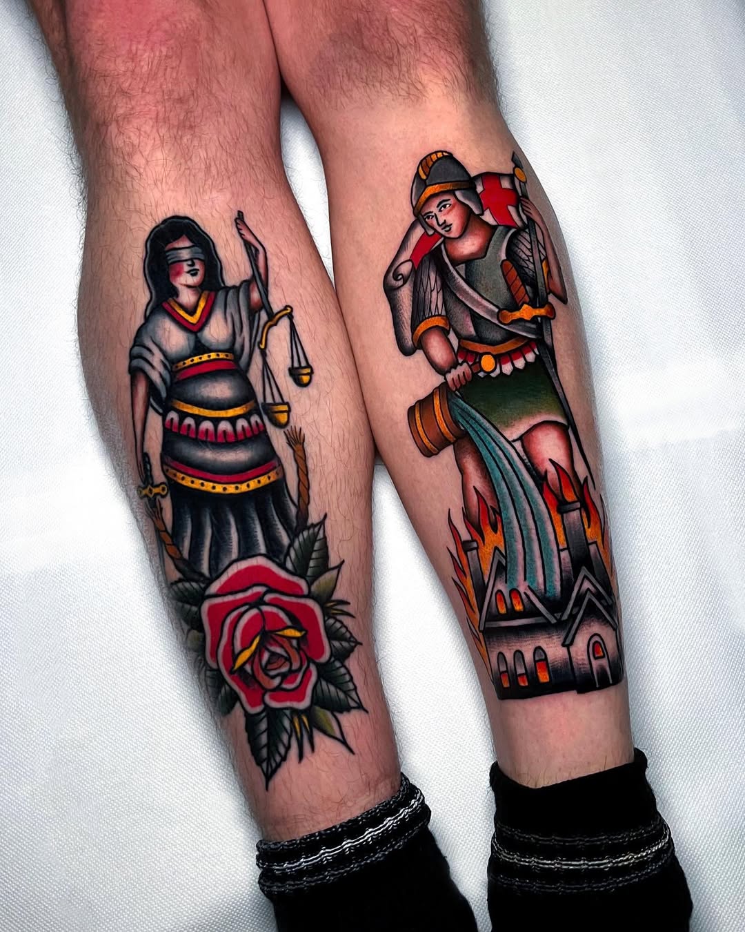 Symbolic firefighter tattoos on display