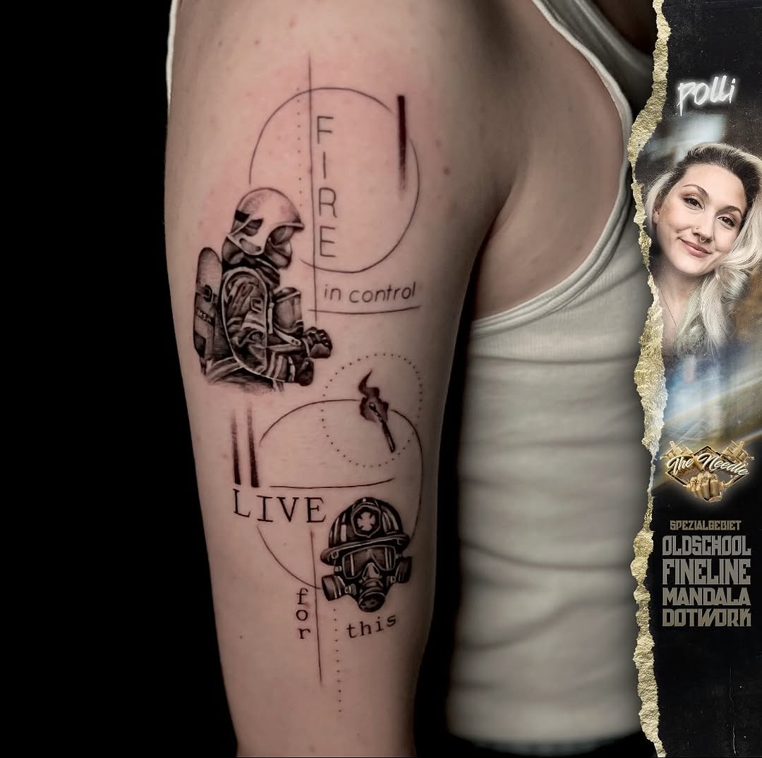 Unique firefighter tattoo depicting passion and courage