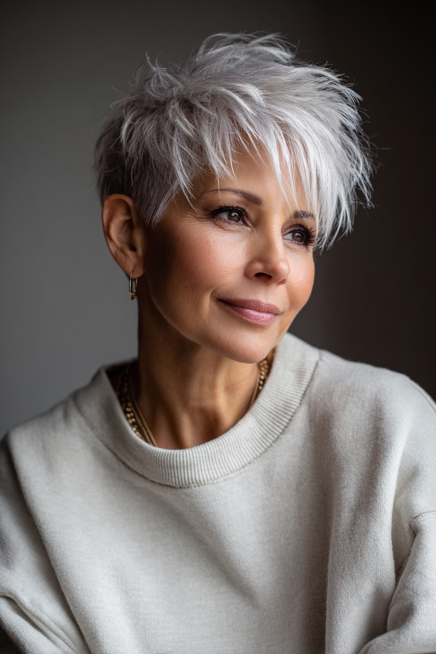 1. Soft Layered Pixie with Silver Shine (Short Haircuts For Older Women With White Hair) - Short Haircuts For Older Women With White Hair