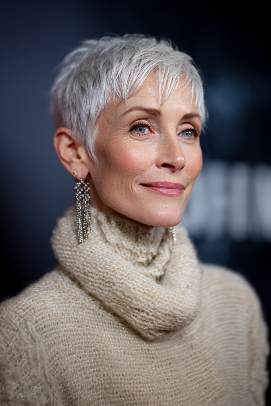 3. Tapered Crop with Frosted White Ends (Short Haircuts For Older Women With White Hair) - Short Haircuts For Older Women With White Hair