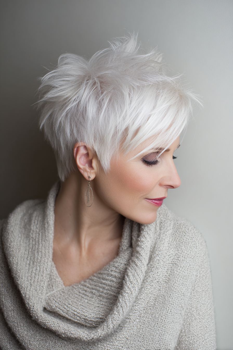 5. Voluminous Pixie with Snowy Blend (Short Haircuts For Older Women With White Hair) - Short Haircuts For Older Women With White Hair