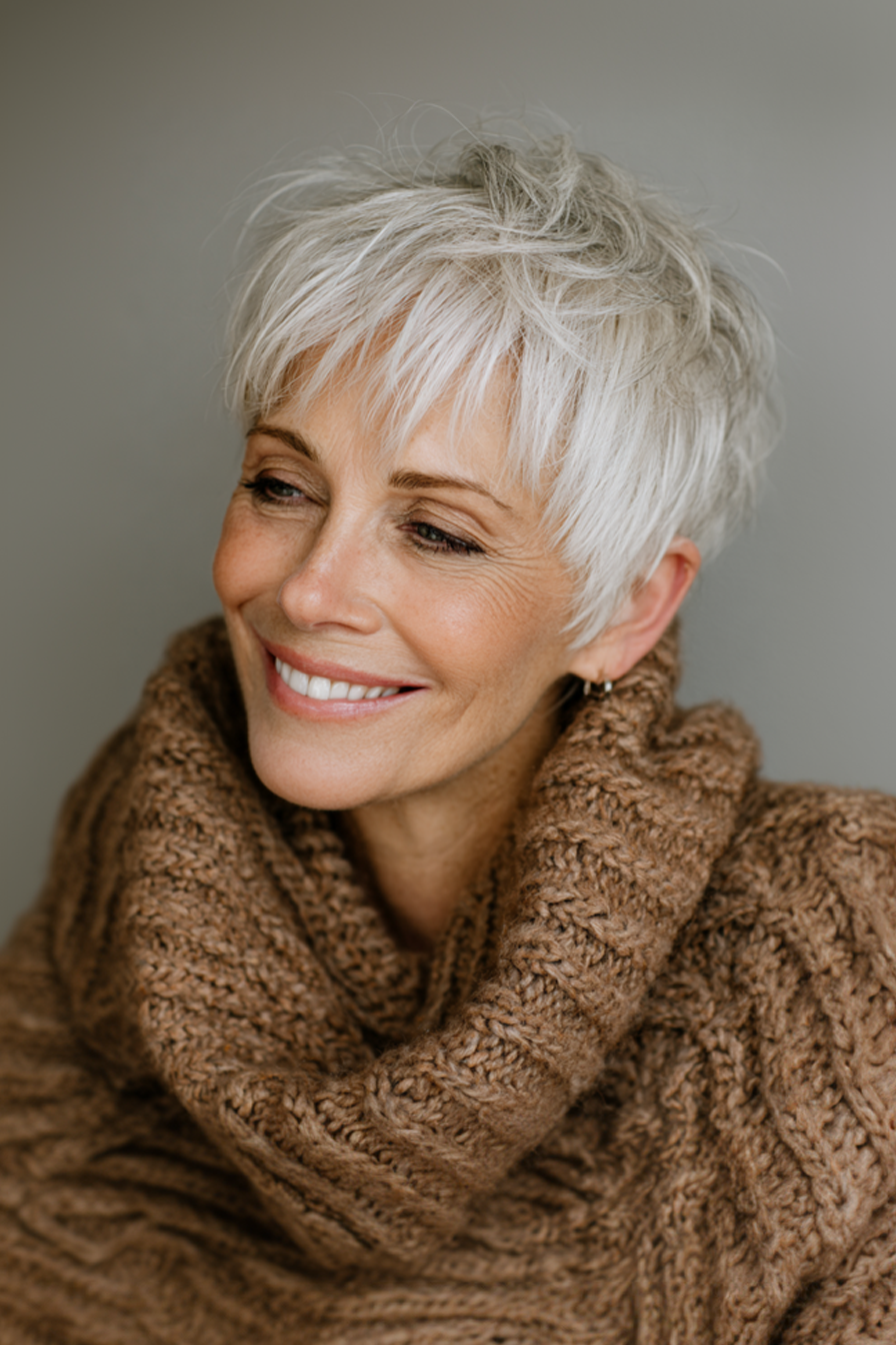 12. Pixie-Bob with Frosted Tips (Short Haircuts For Older Women With White Hair) - Short Haircuts For Older Women With White Hair