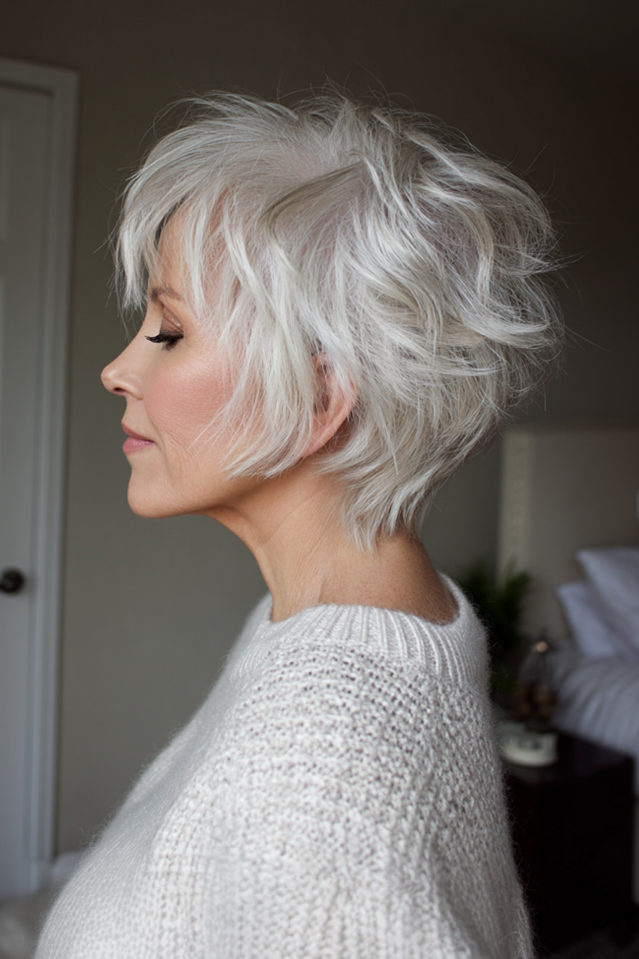 13. Tousled White Crop with Volume (Short Haircuts For Older Women With White Hair) - Short Haircuts For Older Women With White Hair