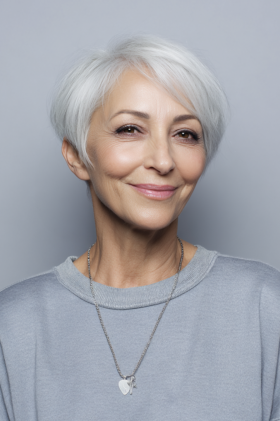15. Modern Pageboy in Frosted White (Short Haircuts For Older Women With White Hair) - Short Haircuts For Older Women With White Hair