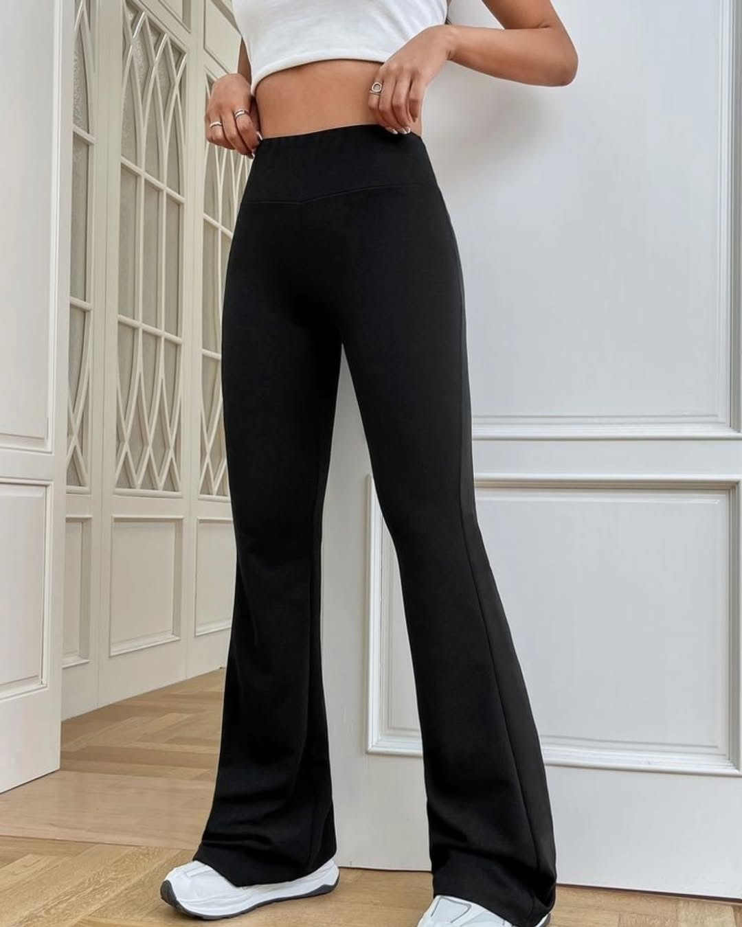 Chic black flare pants with a crop top