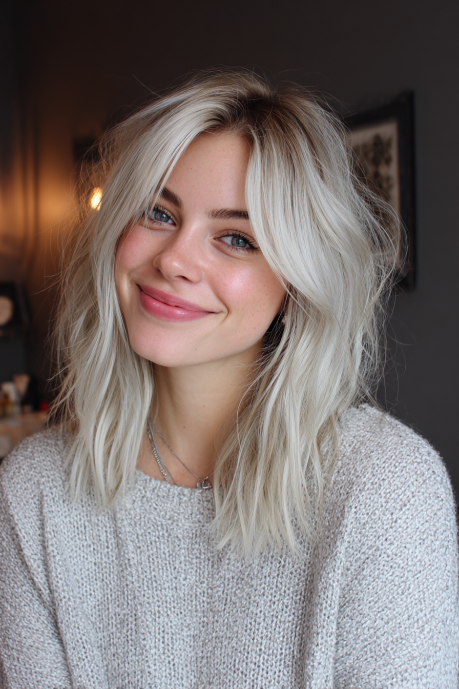 9. Medium Shag Cut with Platinum Highlights (Medium Length Layered Haircuts For Thick Hair) - Medium Length Layered Haircuts For Thick Hair