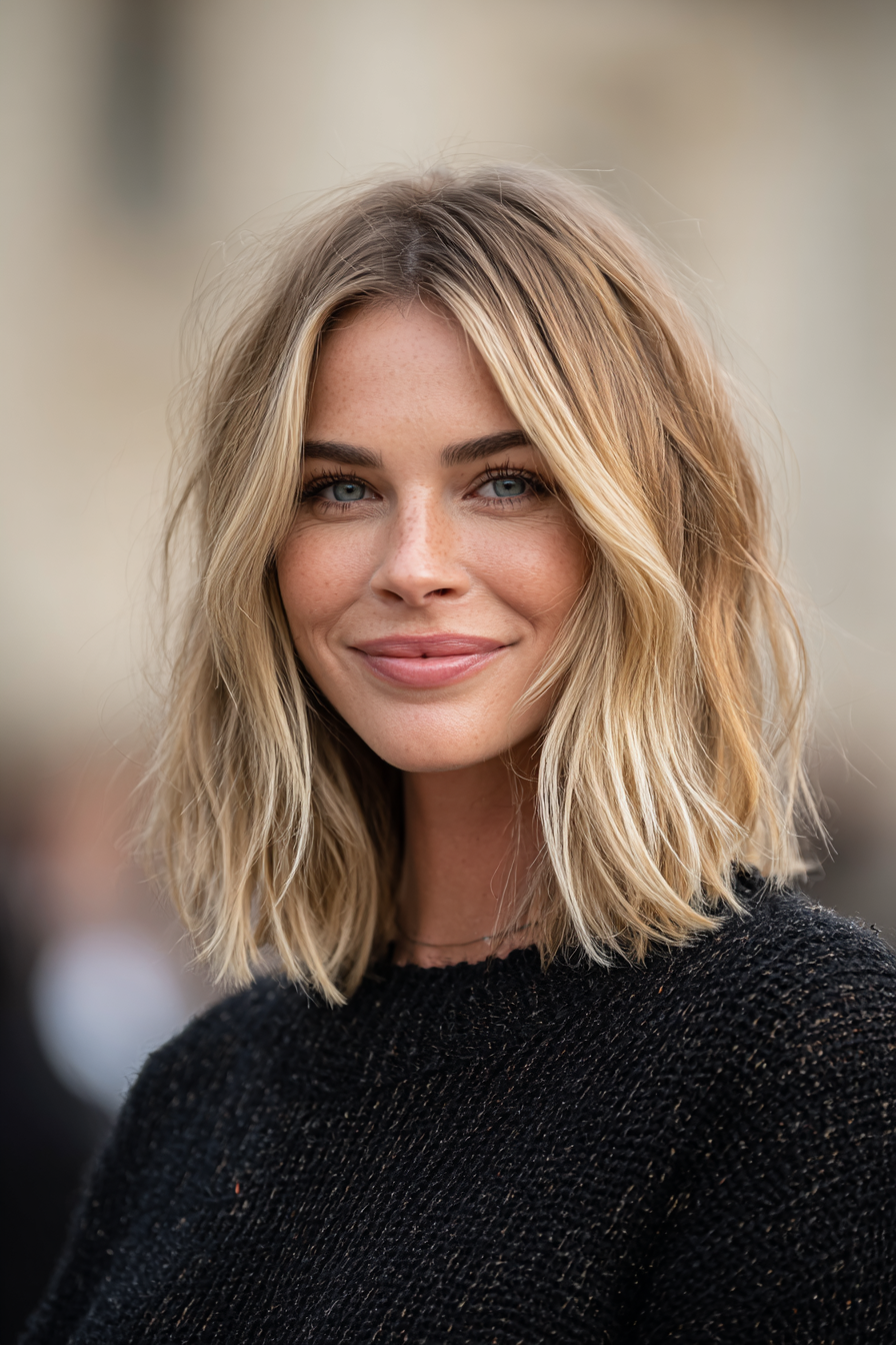 19. Layered Mid-Length Shag with Blonde Balayage (Medium Length Layered Haircuts For Thick Hair) - Medium Length Layered Haircuts For Thick Hair