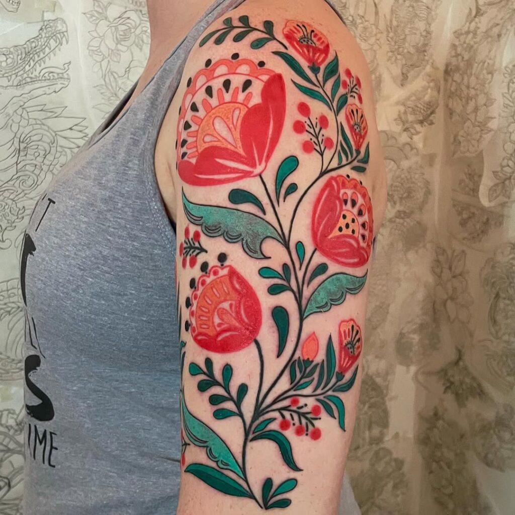 Folk Art Half-Sleeve Tattoo