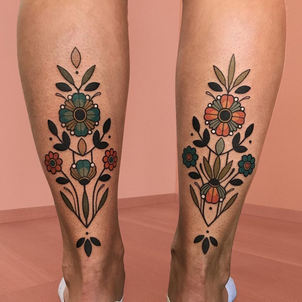 Folk Art Leg Tattoo