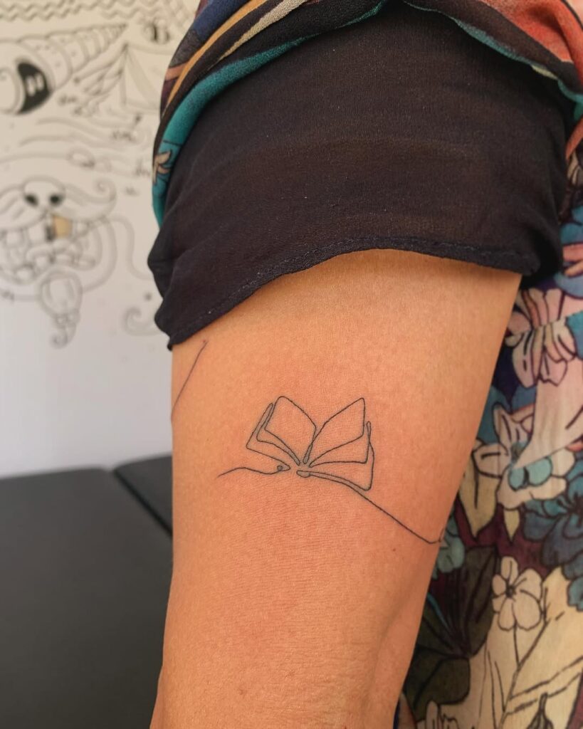 Open Book Single-Line Tattoo