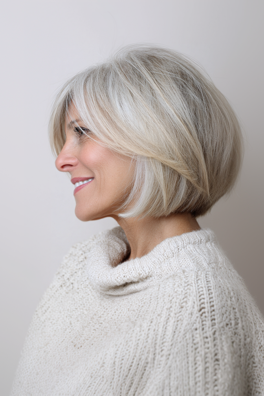 4. Shoulder-Grazing Ash Blonde Bob (Layered Bob Hairstyles For Women Over 50) - Layered Bob Hairstyles For Women Over 50