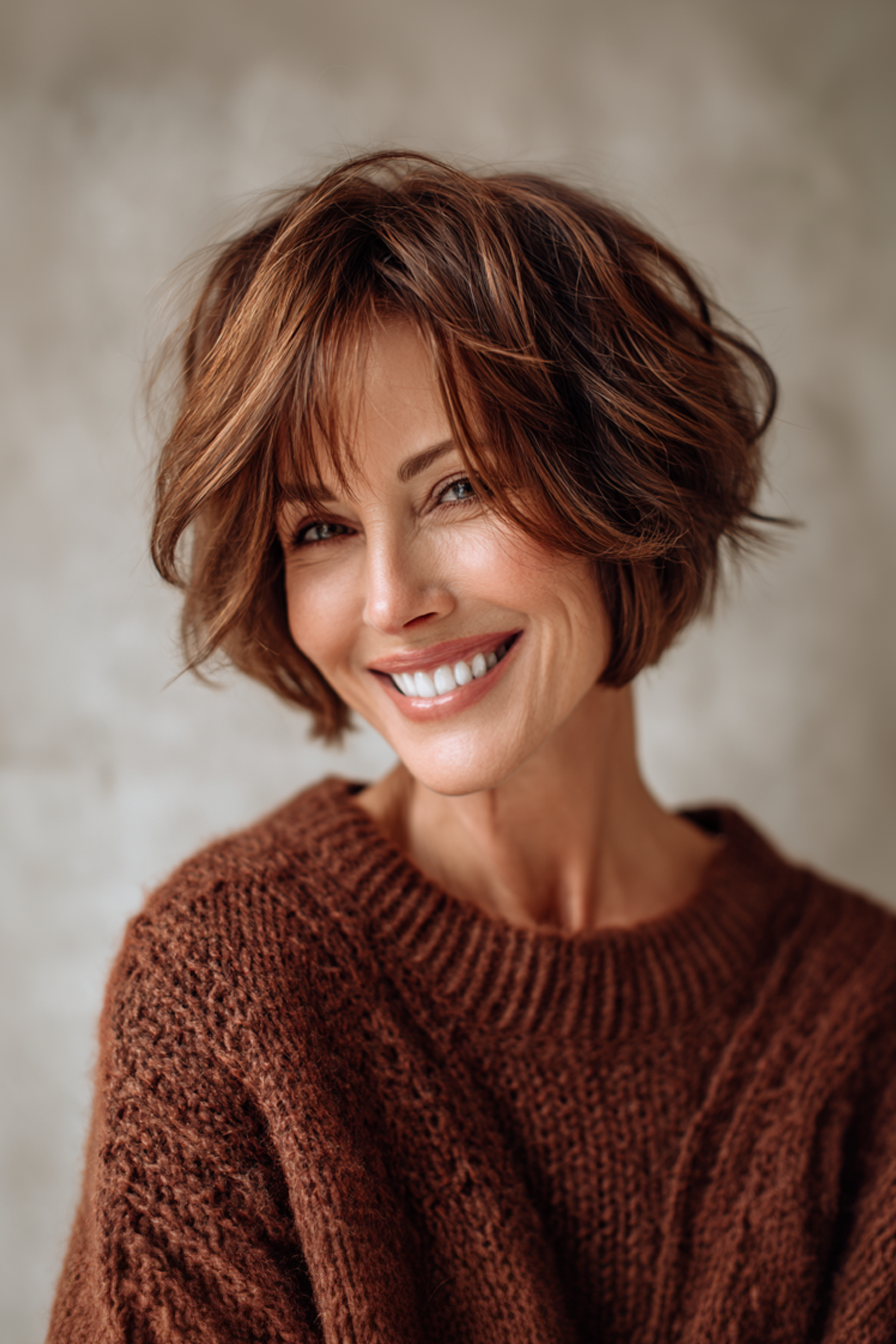 5. Inverted Bob with Chestnut Layers (Layered Bob Hairstyles For Women Over 50) - Layered Bob Hairstyles For Women Over 50