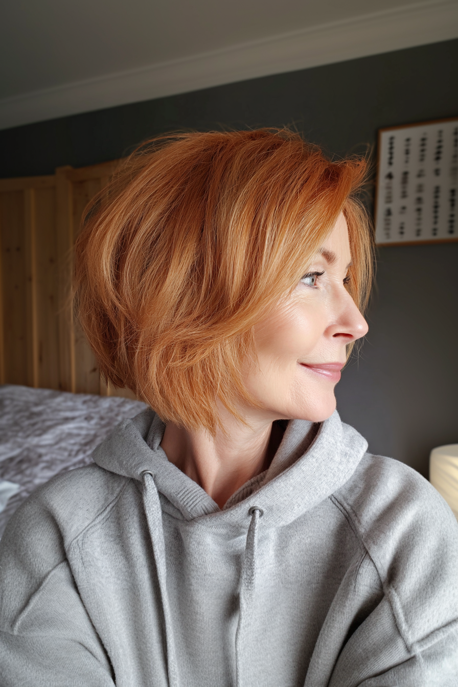 15. Voluminous Bob in Warm Auburn (Layered Bob Hairstyles For Women Over 50) - Layered Bob Hairstyles For Women Over 50
