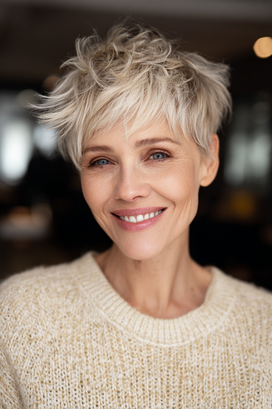 5. Feathered Pixie with Icy Blonde Tips (Summer Hairstyles For Women Over 50) - Summer Hairstyles For Women Over 50