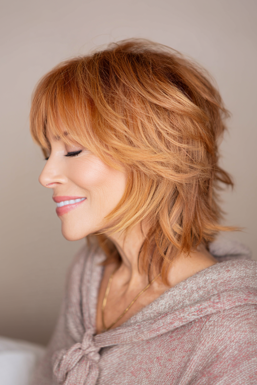 10. Modern Shag with Soft Copper Lowlights (Summer Hairstyles For Women Over 50) - Summer Hairstyles For Women Over 50