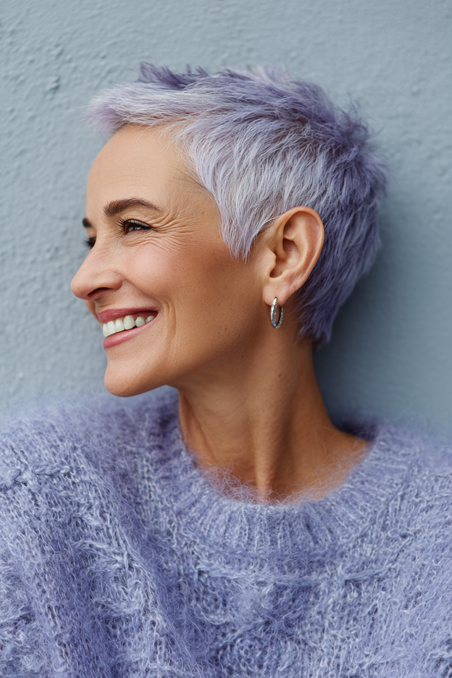 11. Classic Pixie with Lavender Grey (Summer Hairstyles For Women Over 50) - Summer Hairstyles For Women Over 50