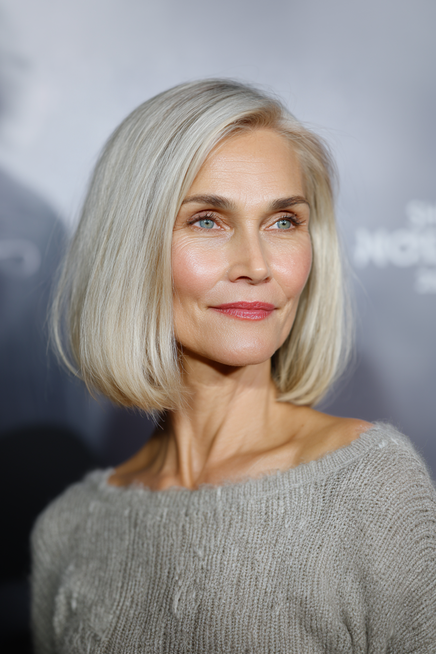 1. Sleek Ash Blonde Lob (Long Bob Haircuts For Women Over 50) - Long Bob Haircuts For Women Over 50