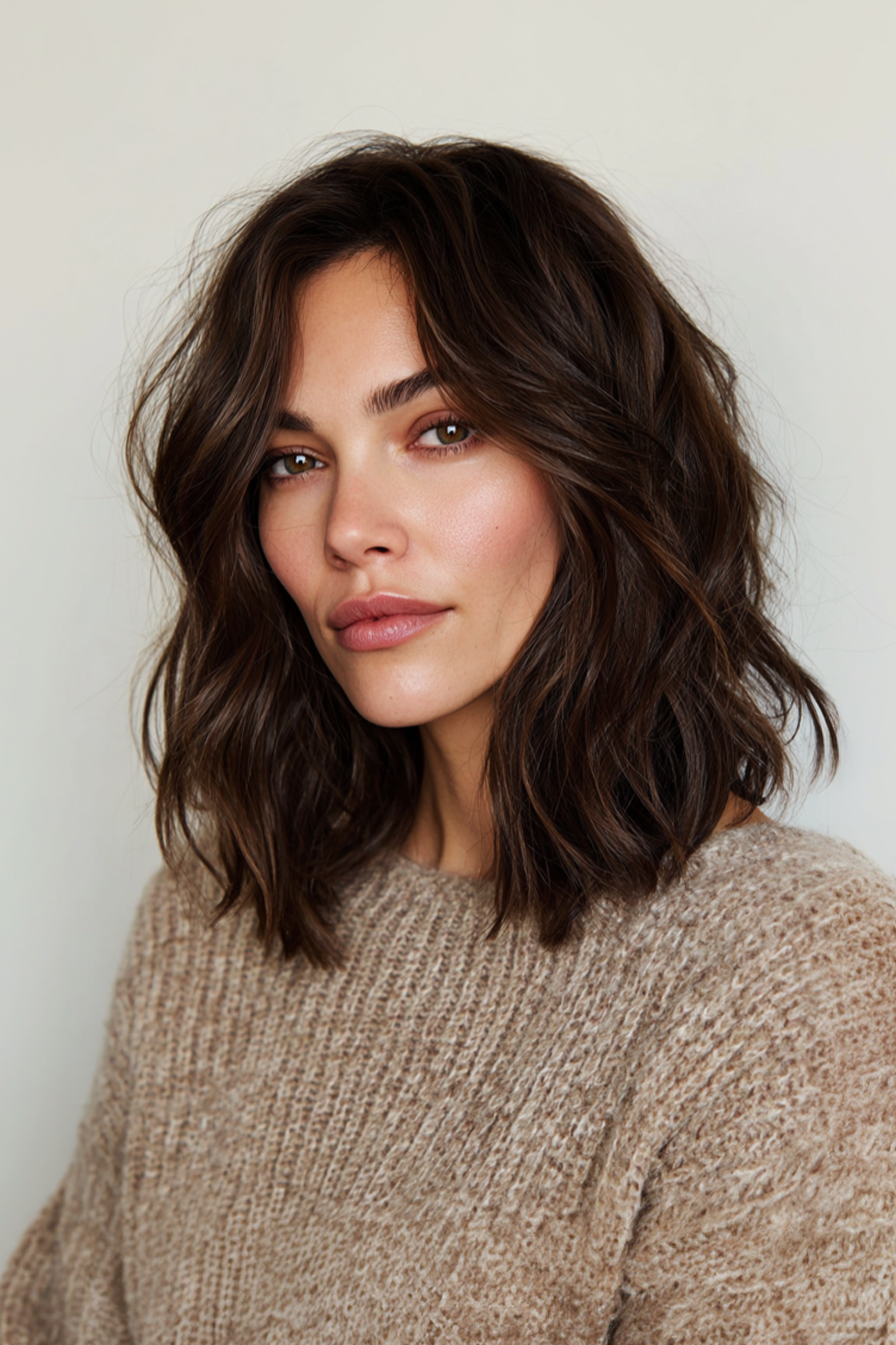 7. Wavy Mocha Lob (Long Bob Haircuts For Women Over 50) - Long Bob Haircuts For Women Over 50