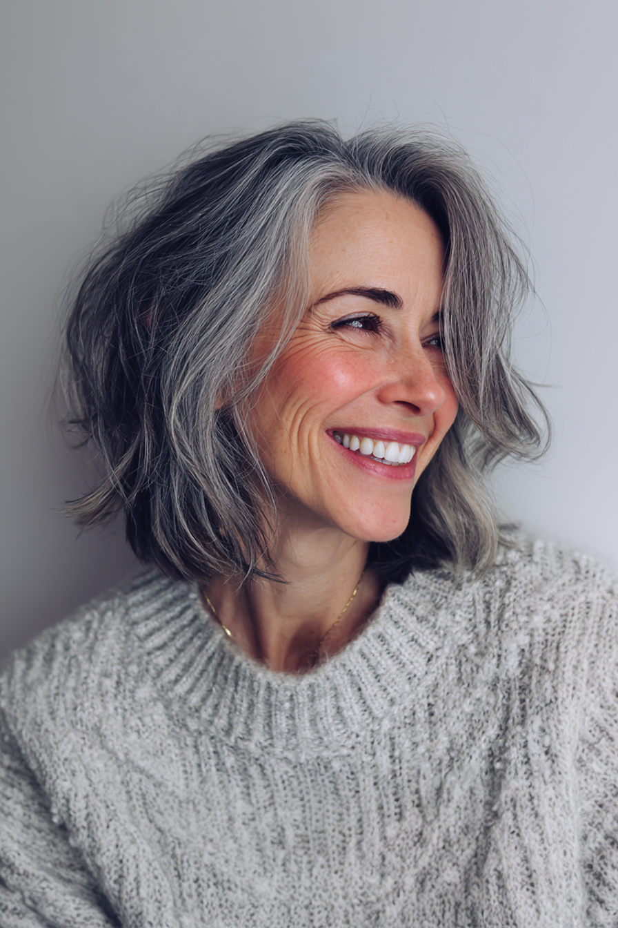 11. Inverted Smoky Lob (Long Bob Haircuts For Women Over 50) - Long Bob Haircuts For Women Over 50