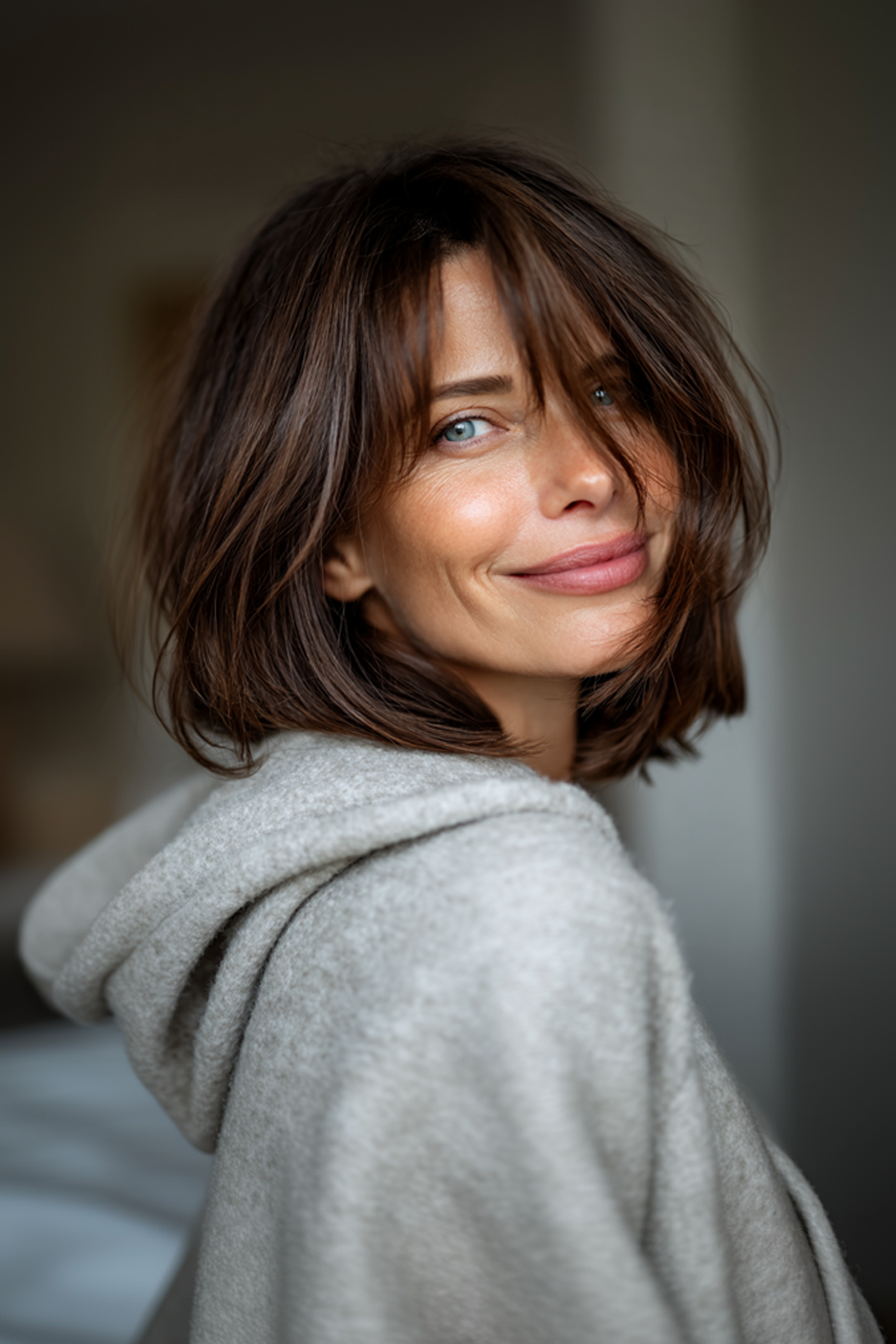 14. Classic Chestnut Lob (Long Bob Haircuts For Women Over 50) - Long Bob Haircuts For Women Over 50