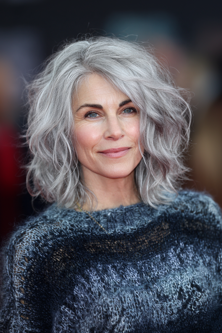 27. Soft Wave Silver Ombre Lob (Long Bob Haircuts For Women Over 50) - Long Bob Haircuts For Women Over 50