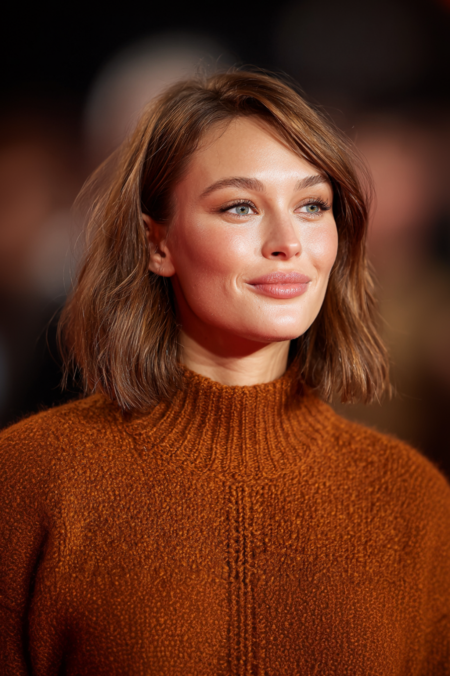 23. Smooth Lob in Warm Toffee Brown (Old Money Hairstyles) - Old Money Hairstyles