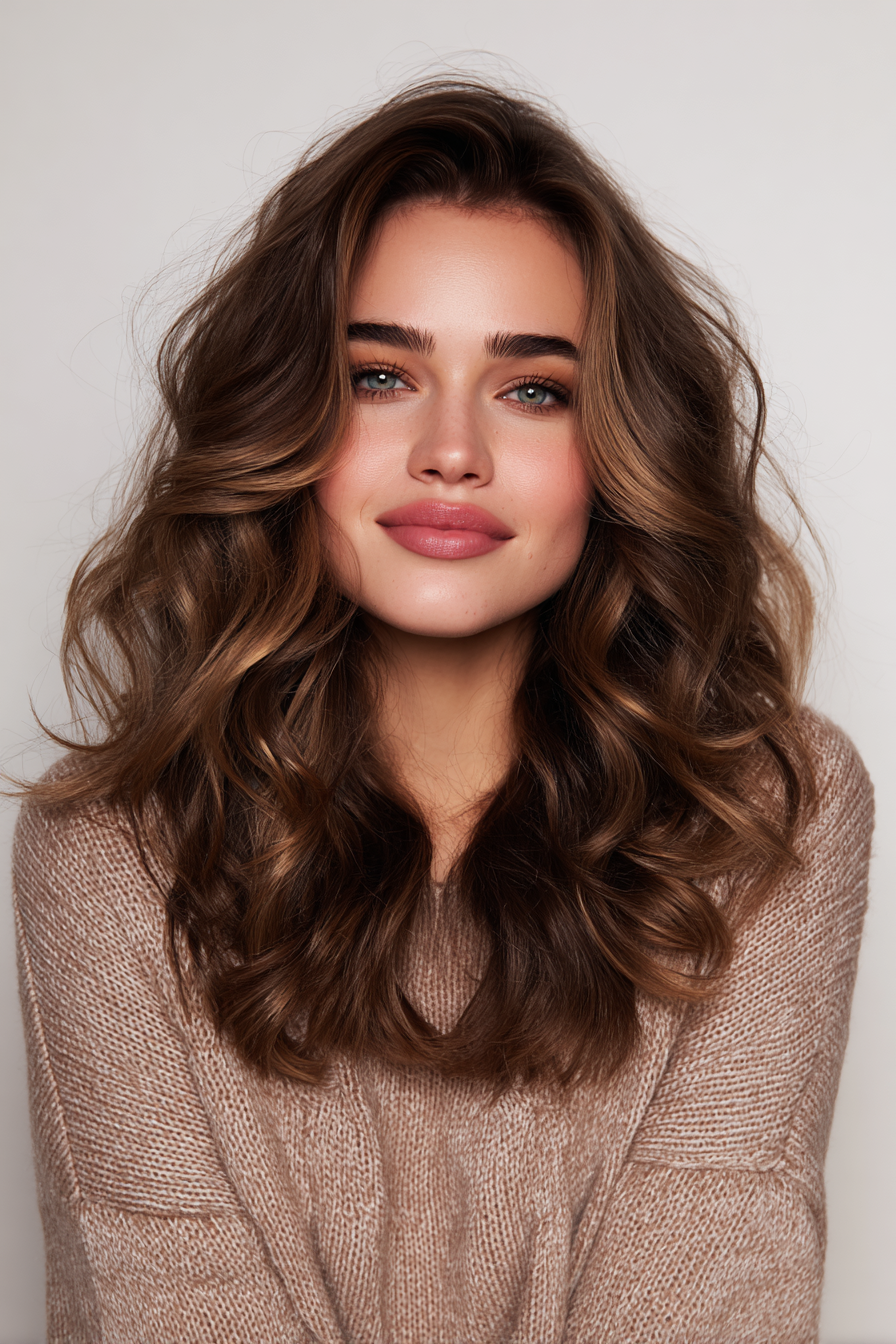 24. Wavy Blowout in Cinnamon Highlights (Old Money Hairstyles) - Old Money Hairstyles