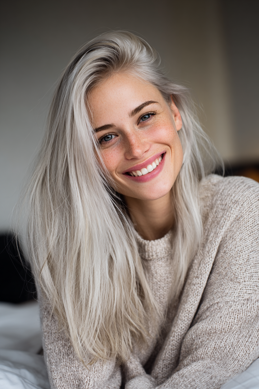 27. Elegant Side Part in Silver Blonde (Old Money Hairstyles) - Old Money Hairstyles