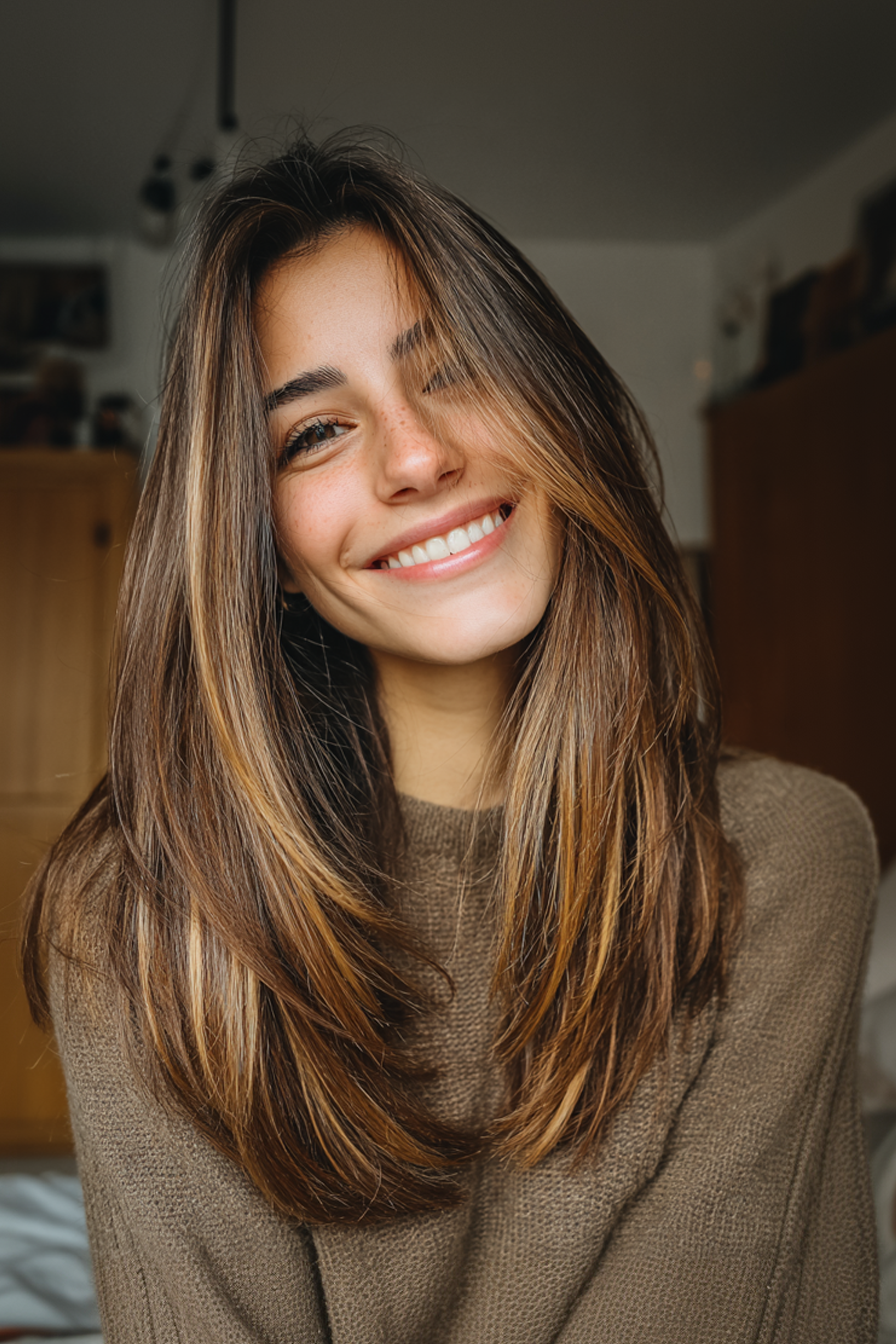 2. Long Layers with Honey Highlights (Simple Hairstyles) - Simple Hairstyles