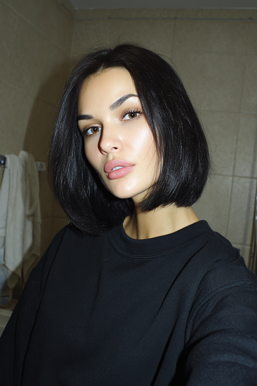 4. Sleek One-Length Cut in Jet Black (Simple Hairstyles) - Simple Hairstyles
