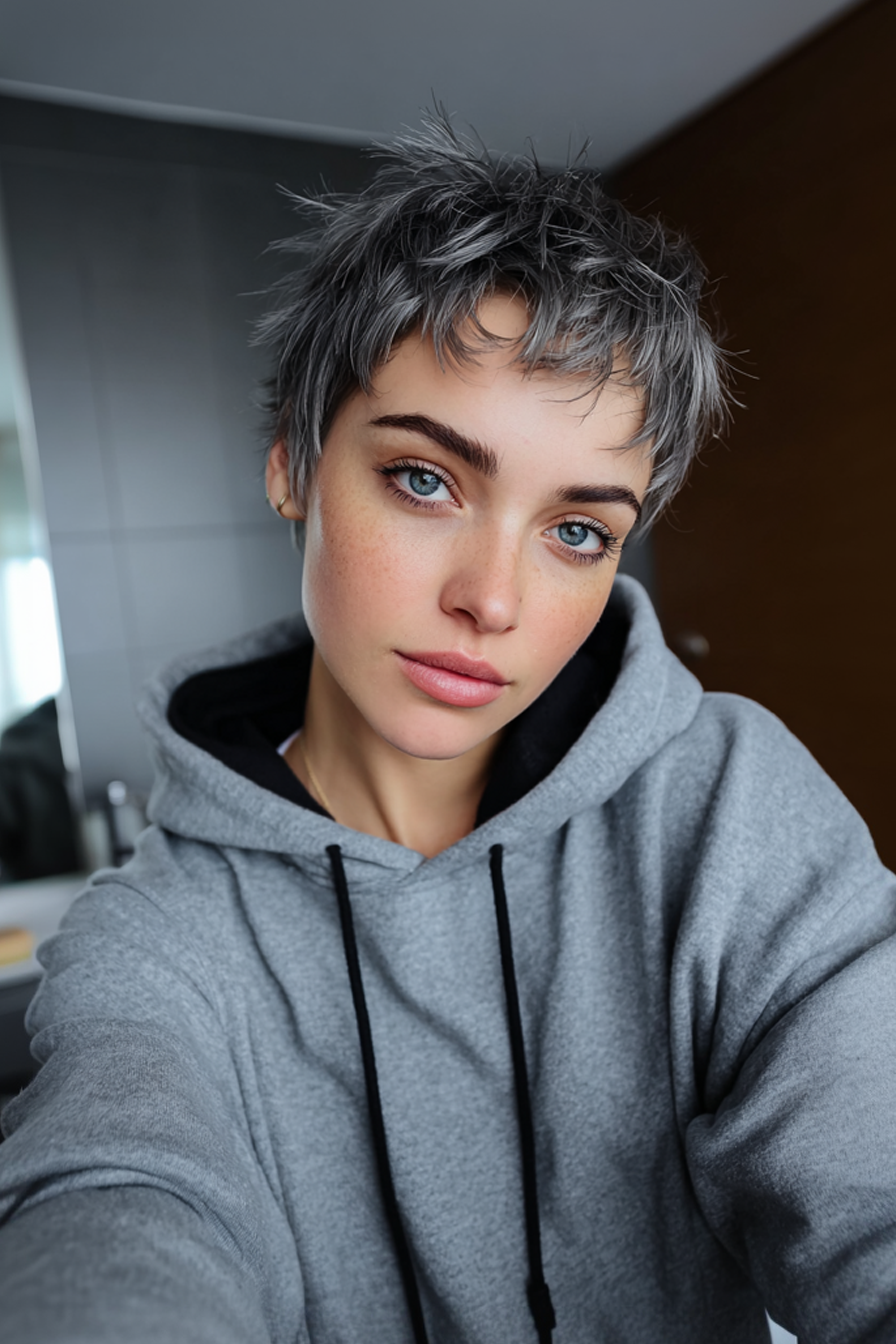 7. Choppy Pixie in Steel Gray (Simple Hairstyles) - Simple Hairstyles