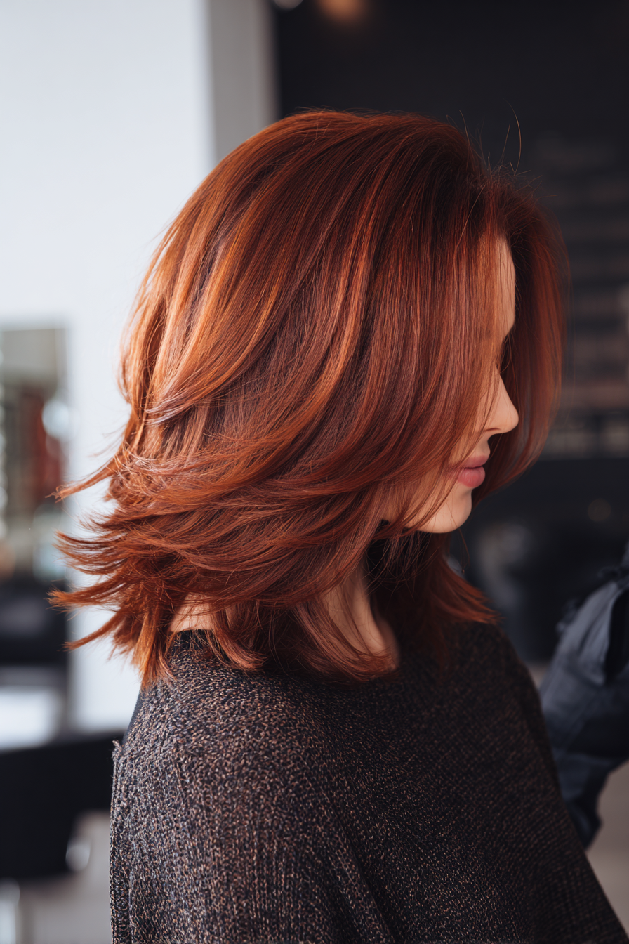 13. Layered Lob with Auburn Balayage (Simple Hairstyles) - Simple Hairstyles