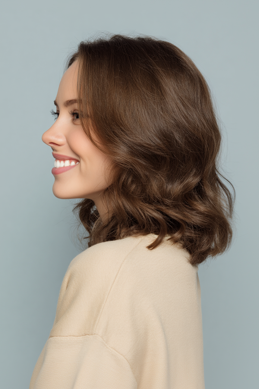 14. Side-Parted Medium Cut in Pearl Brown (Simple Hairstyles) - Simple Hairstyles