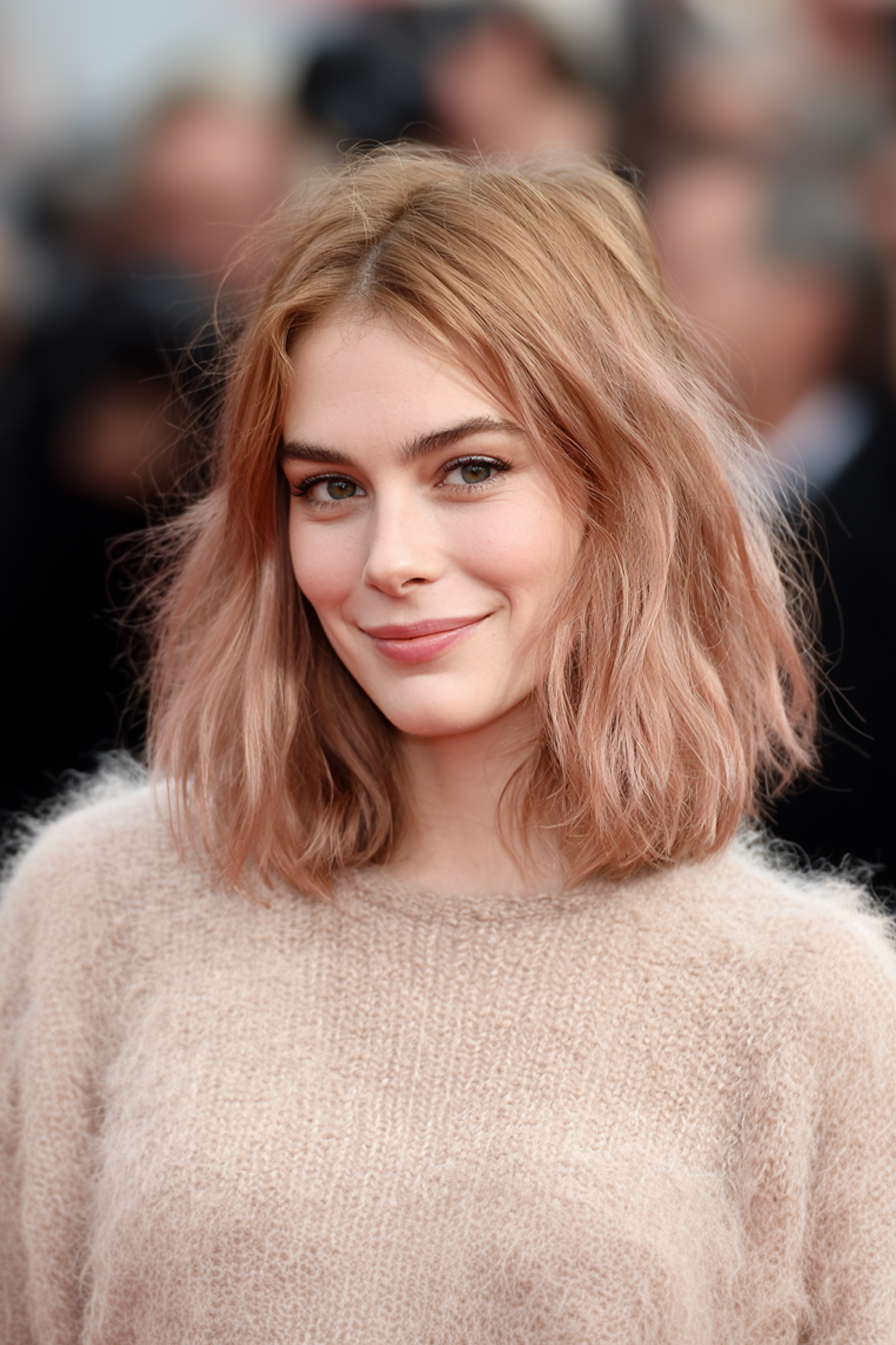 20. Medium Cut with Soft Ends in Rose Beige (Simple Hairstyles) - Simple Hairstyles