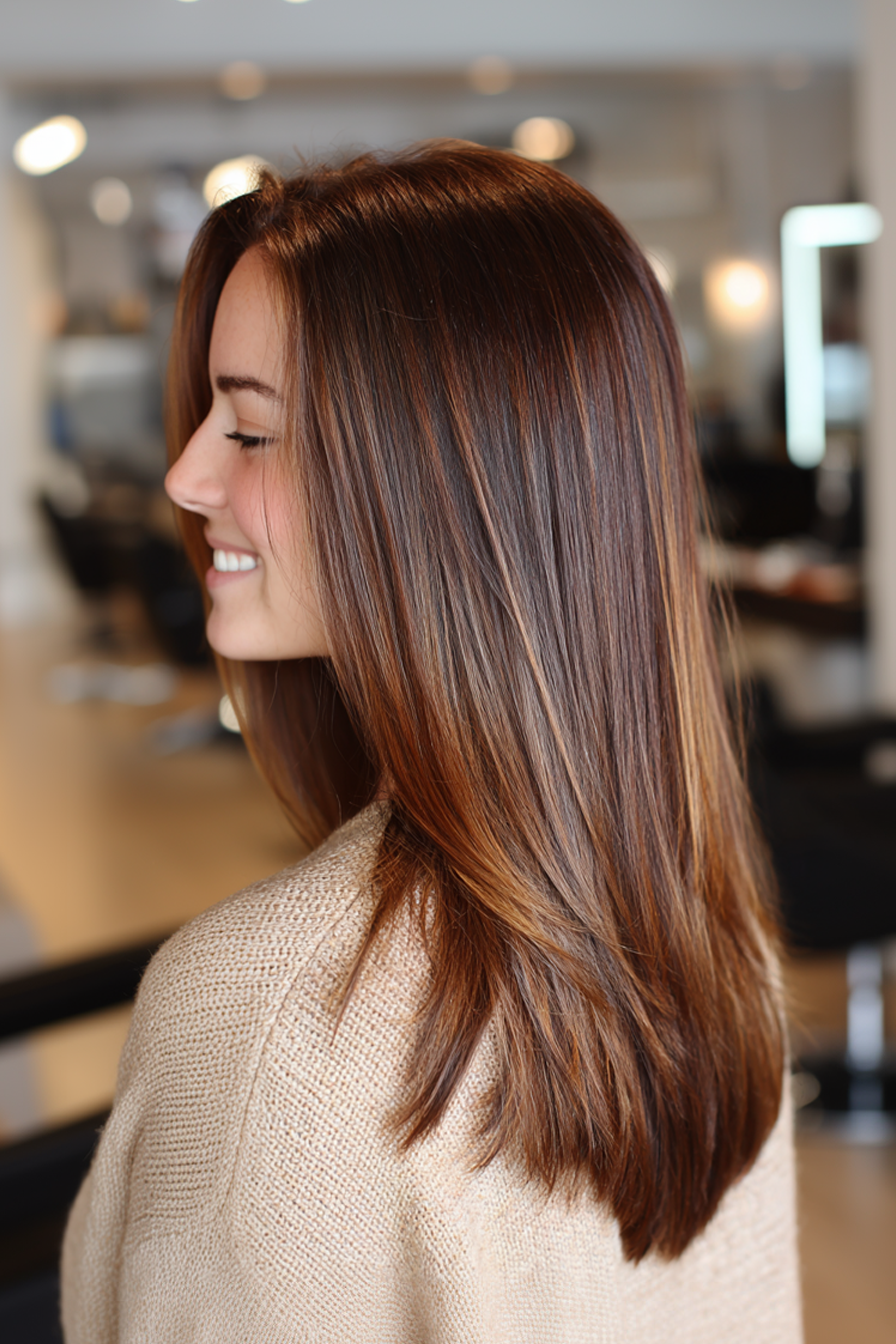 24. Long Straight Cut in Maple Brown (Simple Hairstyles) - Simple Hairstyles