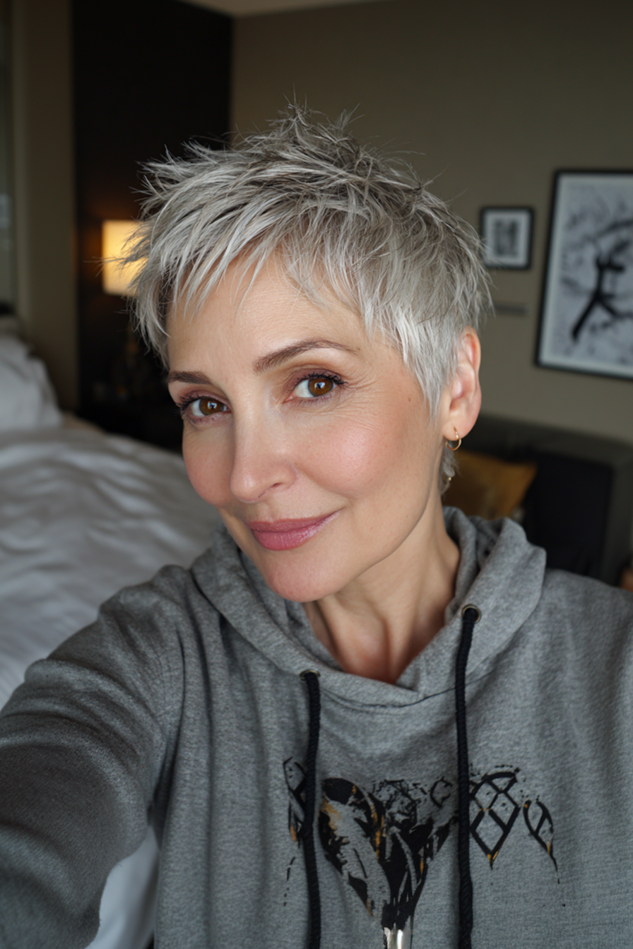 2. Textured Pixie with Silver Frost (Youthful Haircuts For Women Over 50) - Youthful Haircuts For Women Over 50