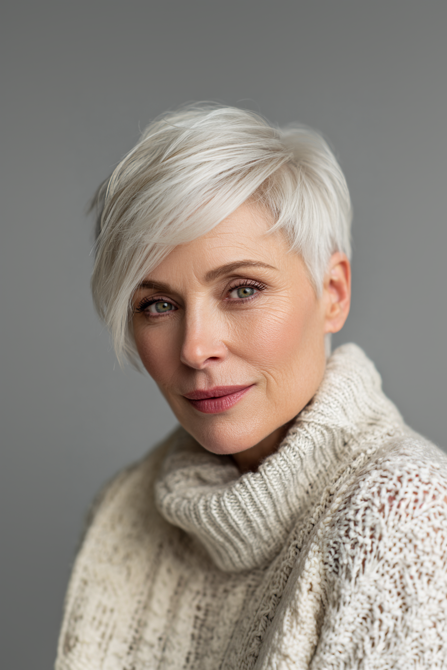 5. Side-Swept Pixie with Platinum Blonde (Youthful Haircuts For Women Over 50) - Youthful Haircuts For Women Over 50