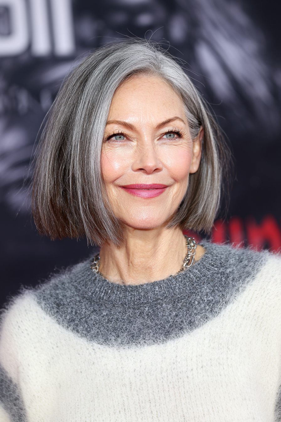 8. Classic Bob with Silver Streaks (Youthful Haircuts For Women Over 50) - Youthful Haircuts For Women Over 50
