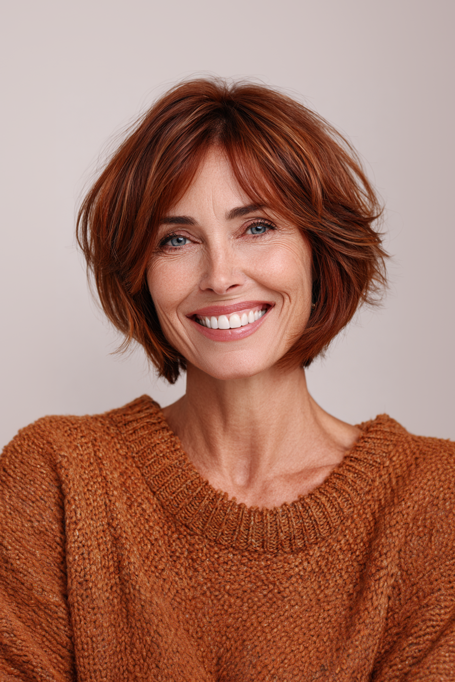16. Rounded Bob with Chestnut and Auburn Blend (Youthful Haircuts For Women Over 50) - Youthful Haircuts For Women Over 50