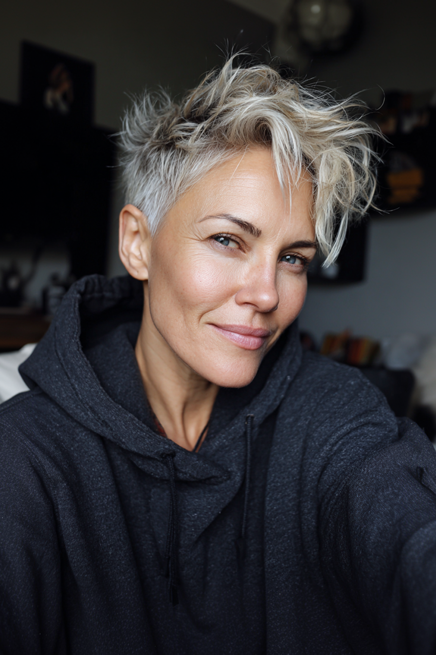 17. Textured Pixie with Blonde Highlights (Youthful Haircuts For Women Over 50) - Youthful Haircuts For Women Over 50