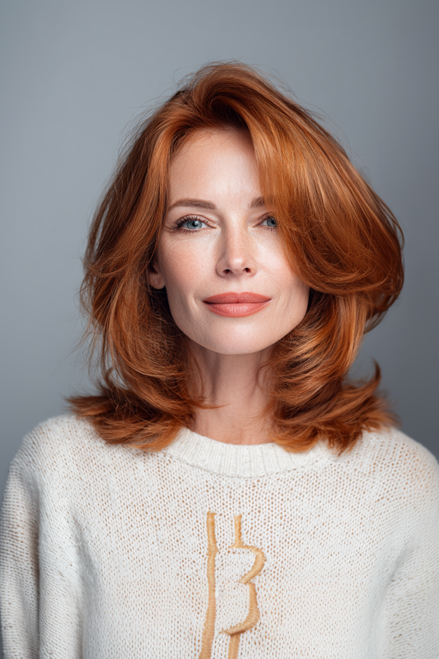 18. Medium Layers with Soft Copper (Youthful Haircuts For Women Over 50) - Youthful Haircuts For Women Over 50