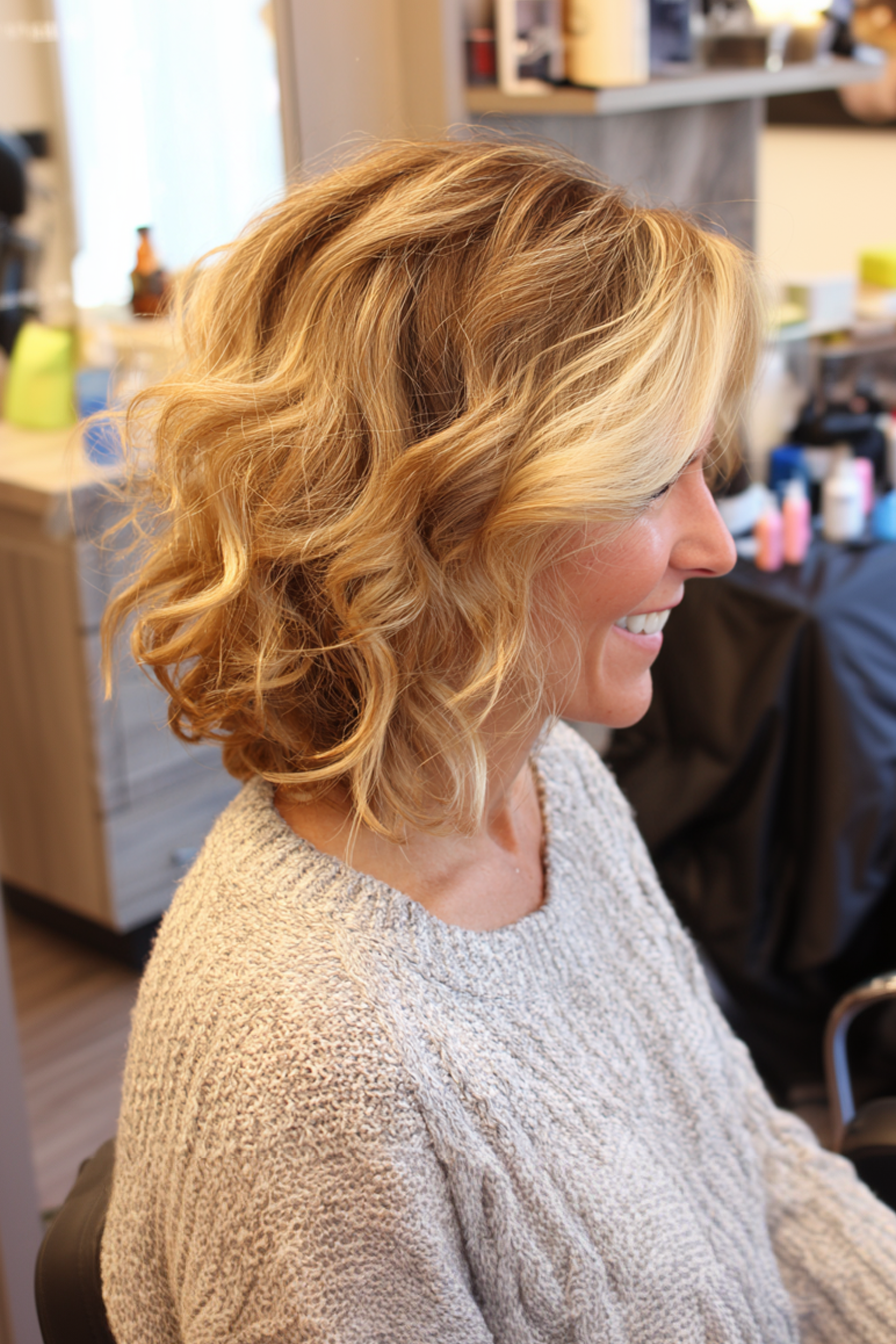 19. Curled Lob with Champagne Blonde (Youthful Haircuts For Women Over 50) - Youthful Haircuts For Women Over 50